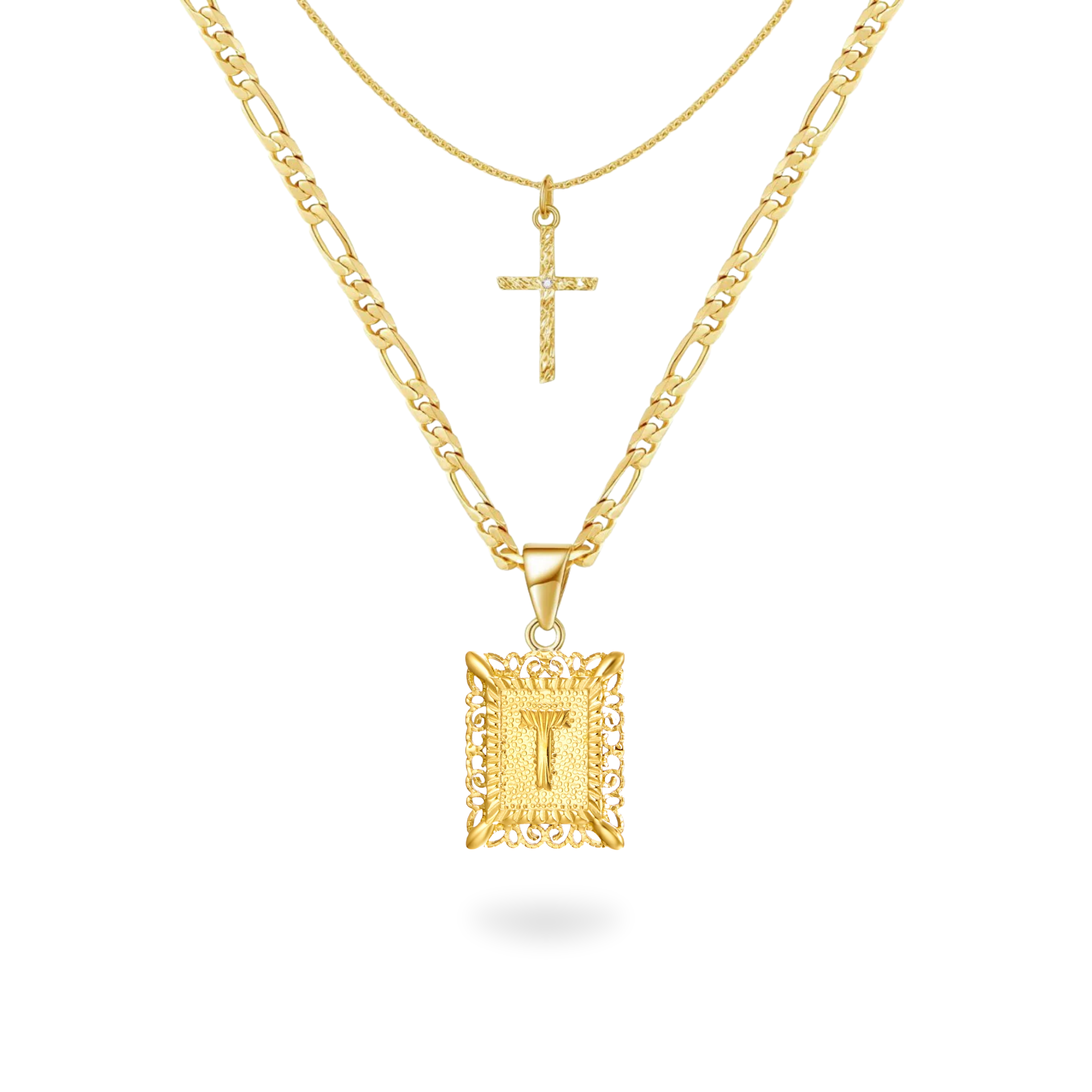 Initial & Cross Necklace Set
