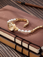 Pearl Quartz Bracelet Watch – Gold