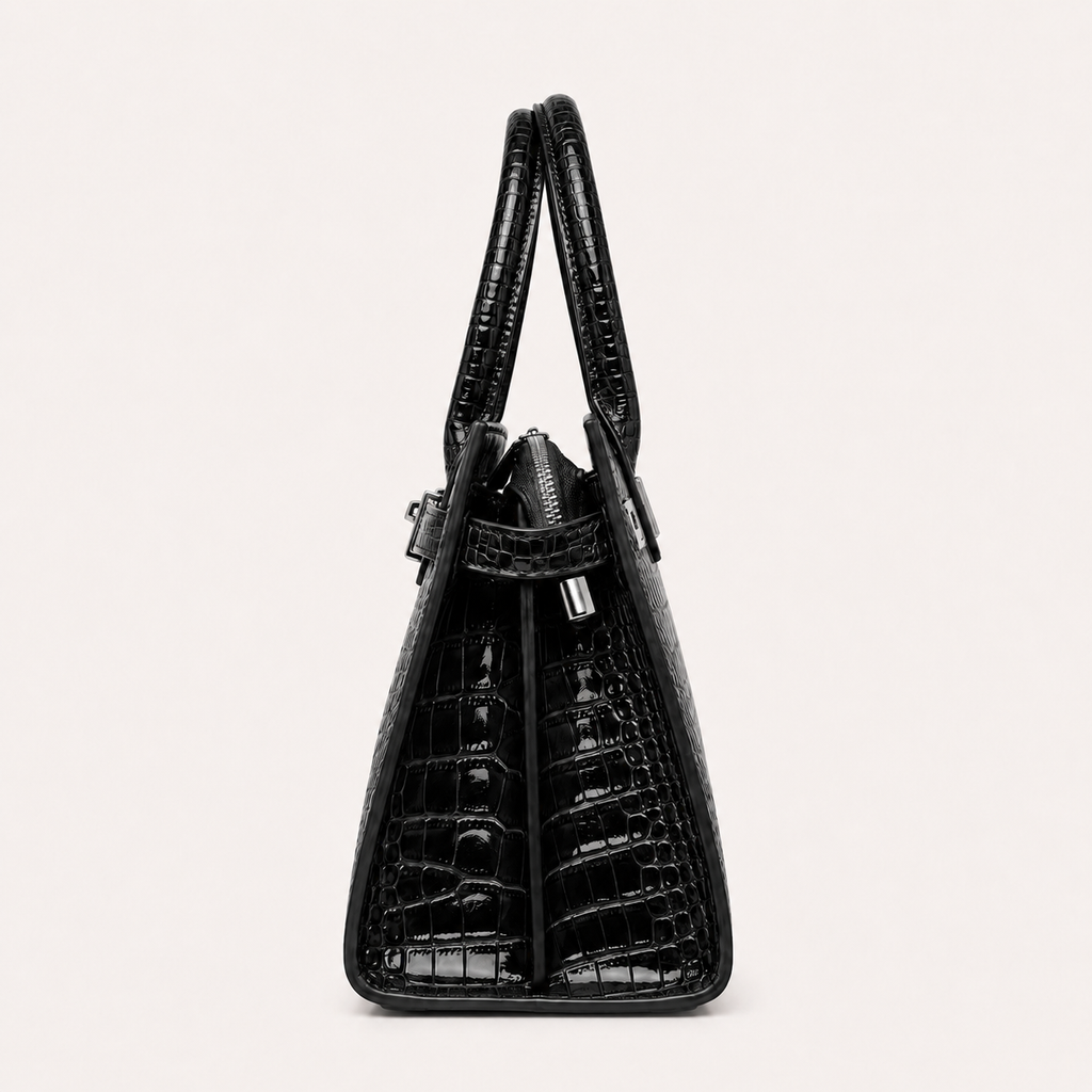 Harper Croc Tote – Gloss Black