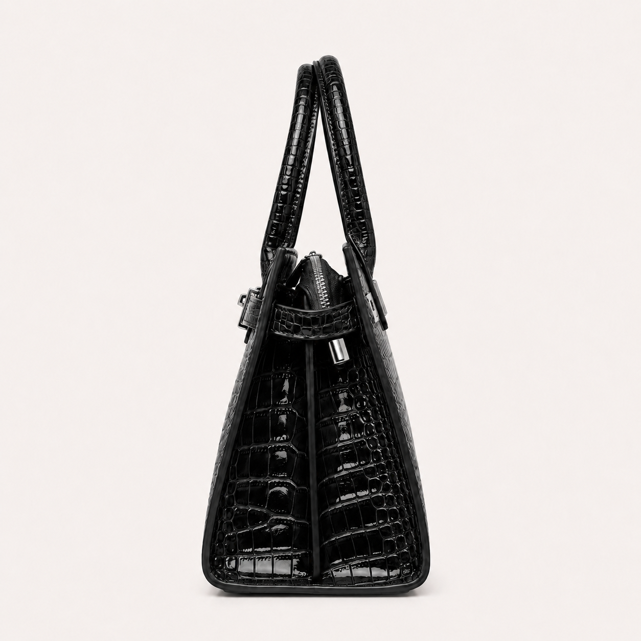 Harper Croc Tote – Gloss Black