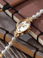 Pearl Quartz Bracelet Watch – Gold
