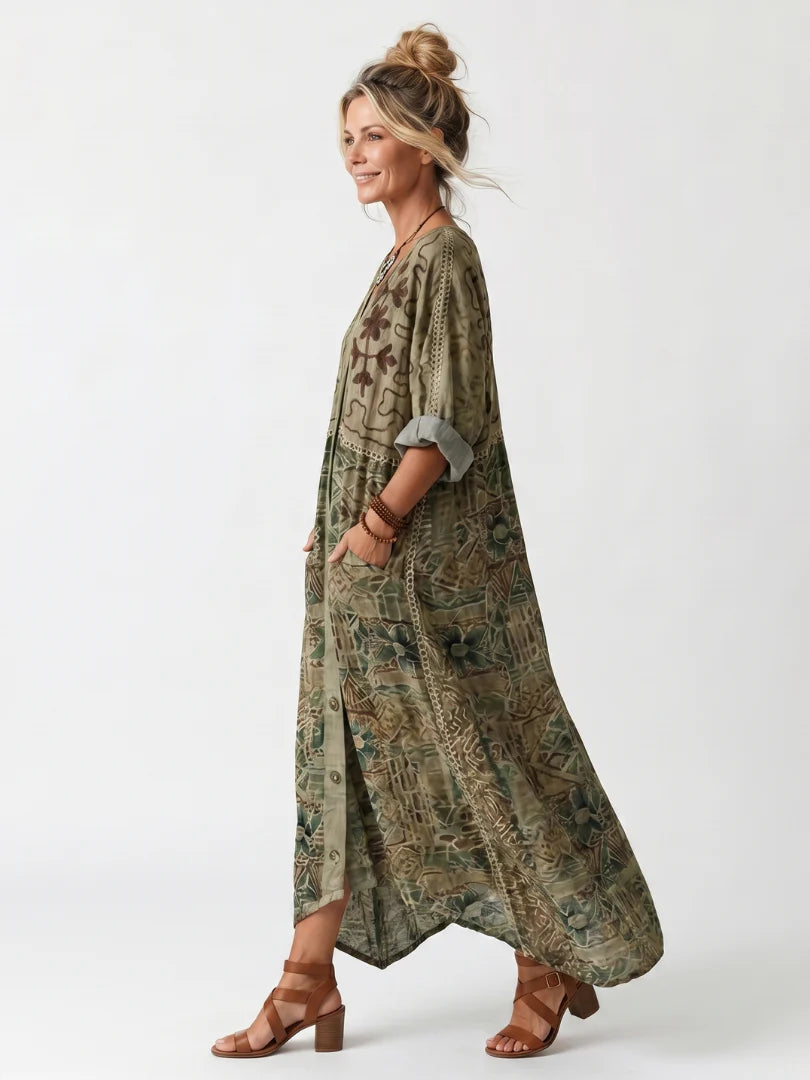 Aleta | Button Front Pocket Midi Dress