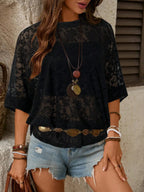 Taylor | Black Lace Boxy Tee