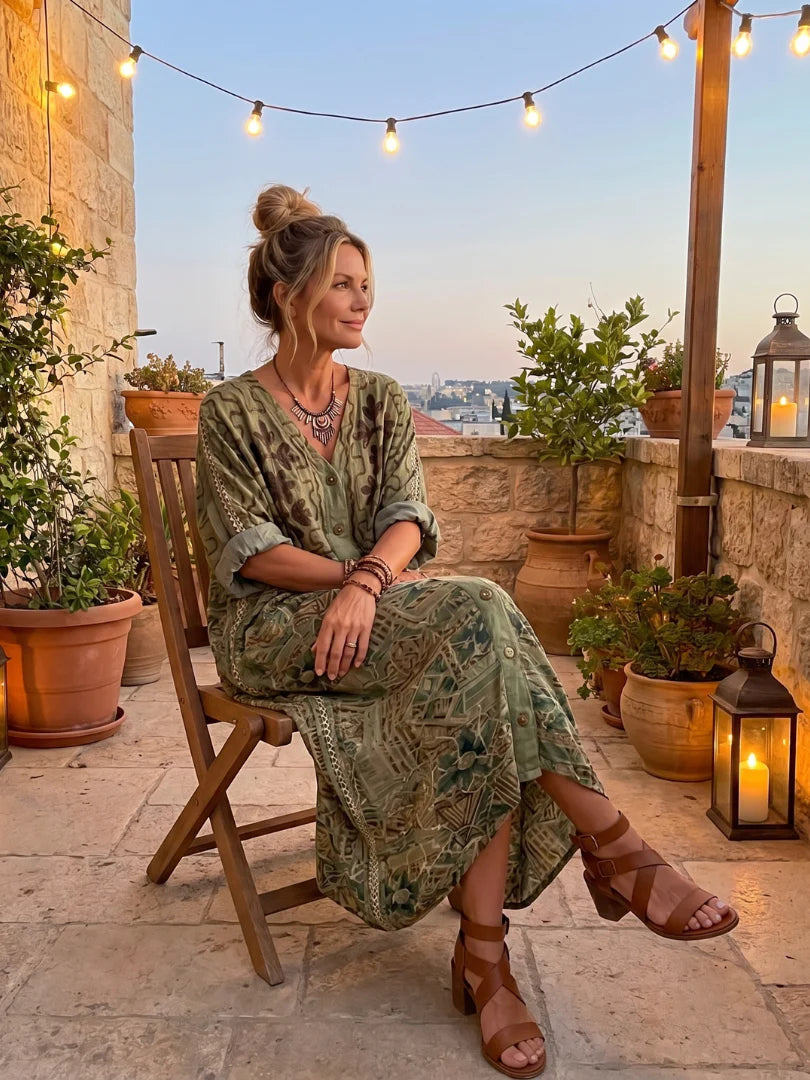 Aleta | Button Front Pocket Midi Dress