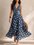 Juliette | Denim & Polka Dot Chiffon Dress