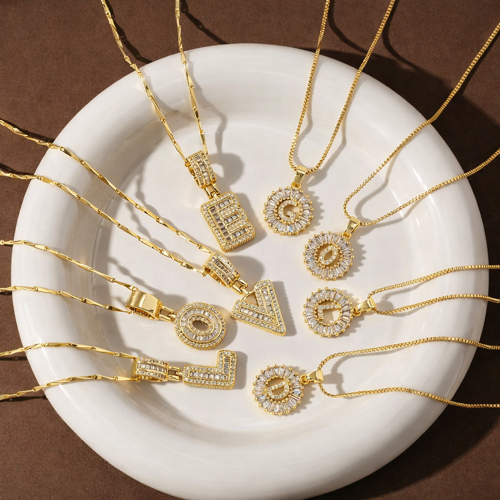 Diamond Initial Necklace Set