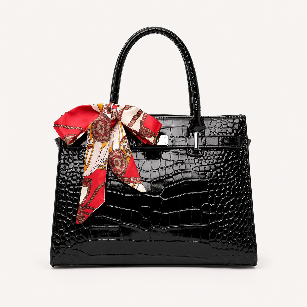 Harper Croc Tote – Gloss Black