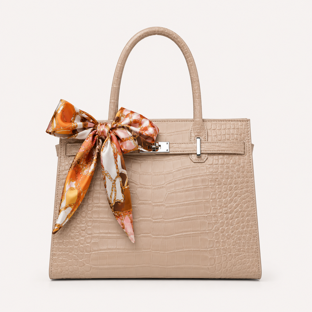 Harper Croc Tote – Cream Beige Bag