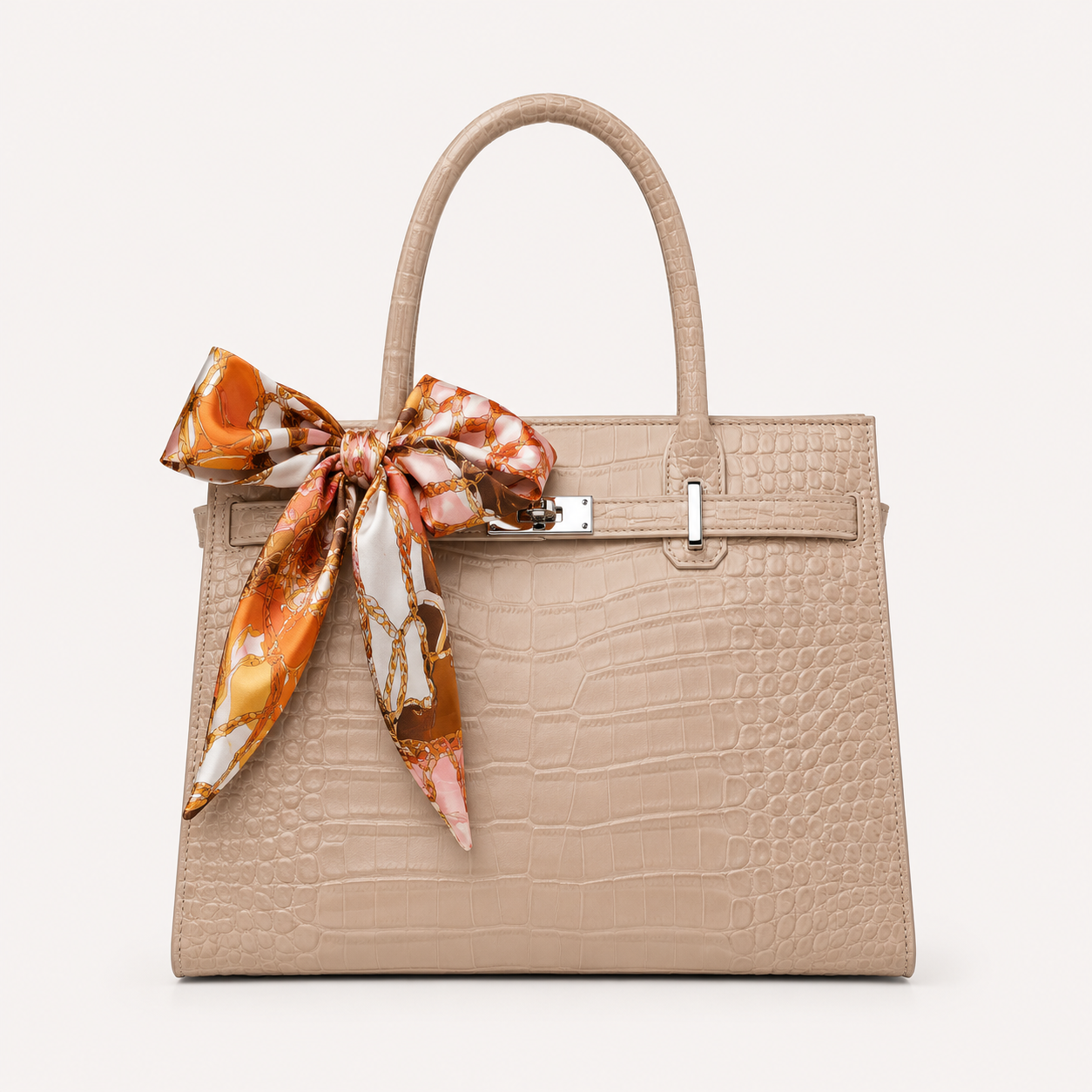 Harper Croc Tote – Cream Beige Bag