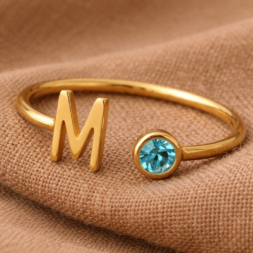 Birthstone Initial Ring