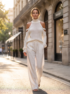 Cold-Shoulder Knit Sweater – White