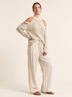 Cold-Shoulder Knit Sweater – Cream