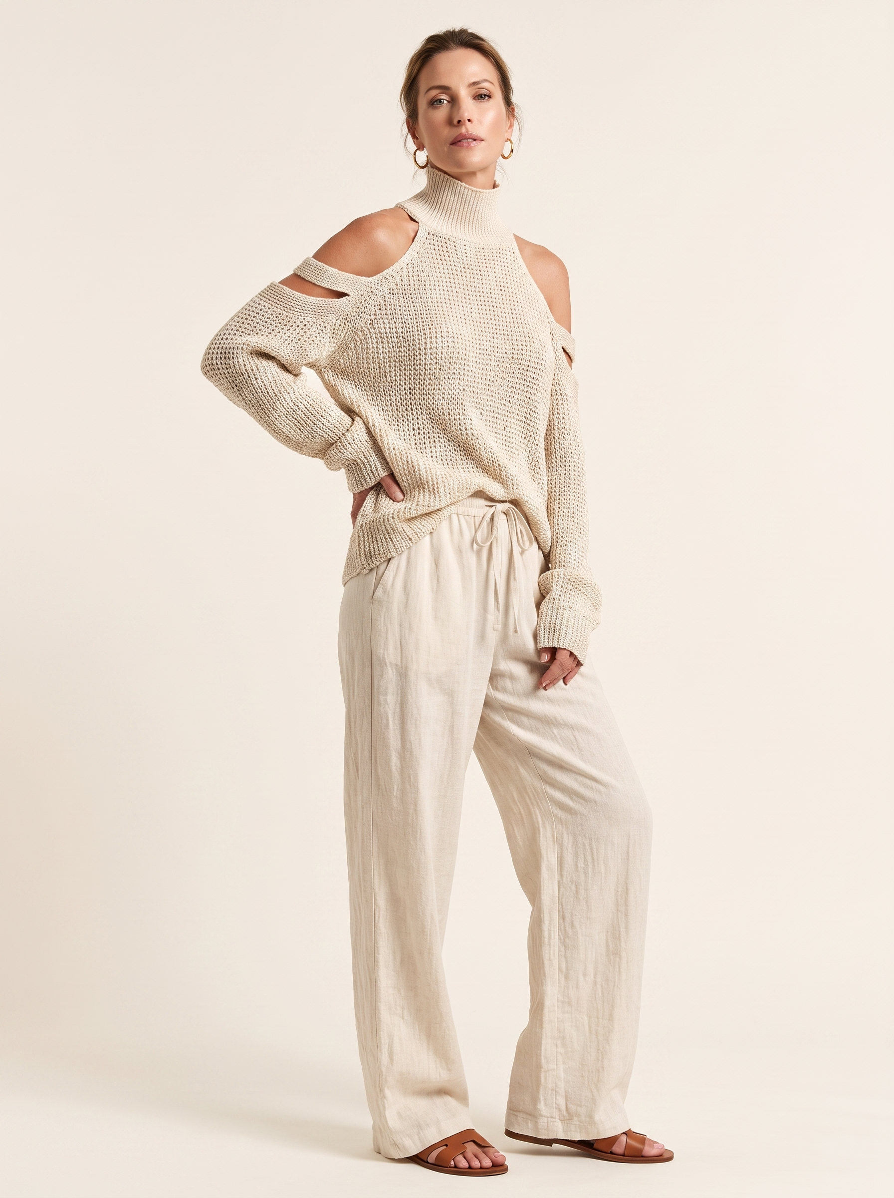 Cold-Shoulder Knit Sweater – Cream