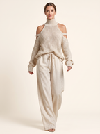 Cold-Shoulder Knit Sweater – Cream