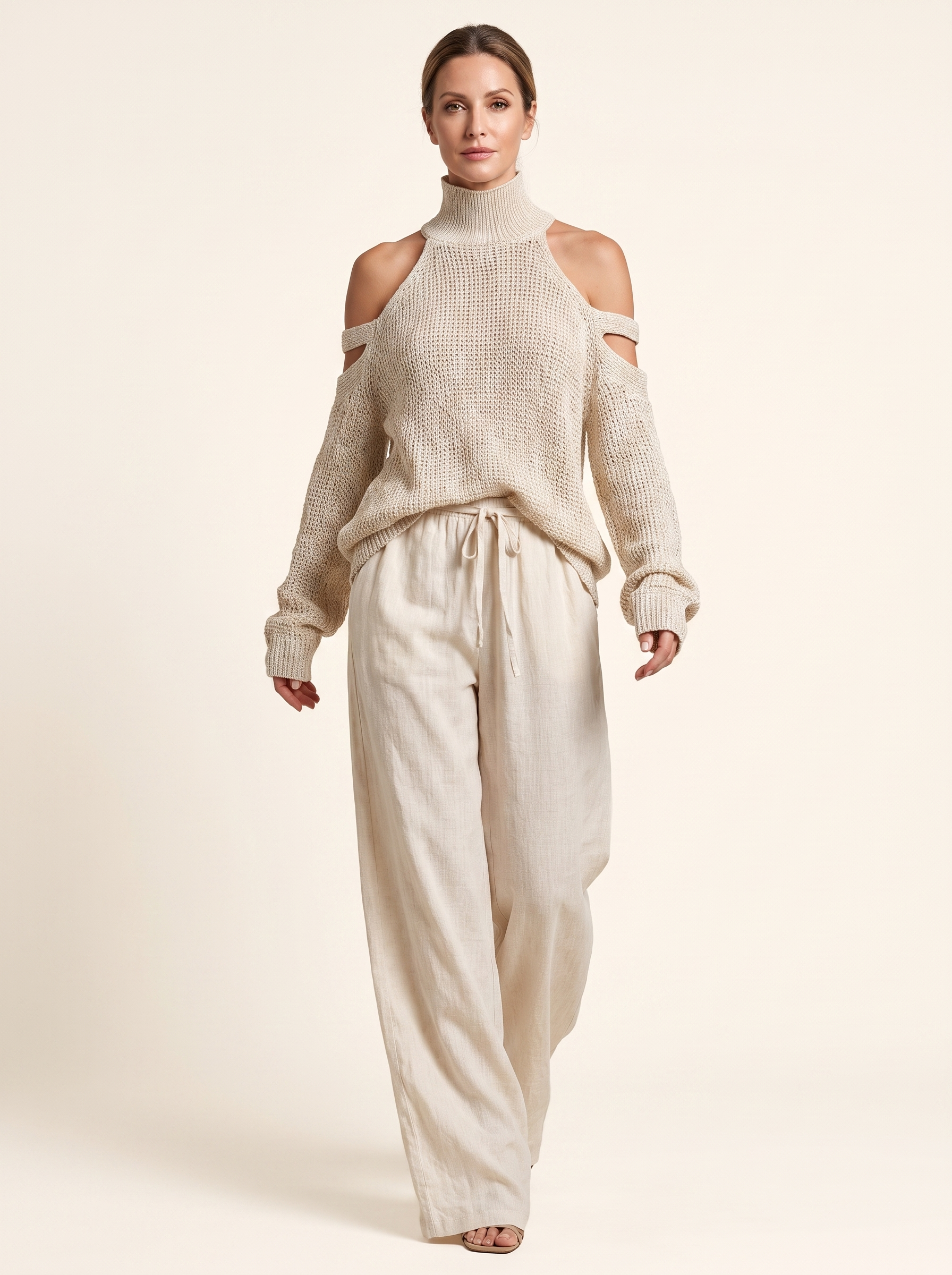 Cold-Shoulder Knit Sweater – Cream
