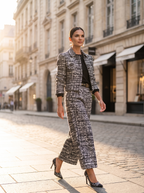 Cropped Tweed Jacket & Wide-Leg Trouser Set