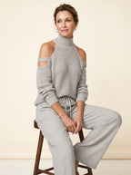 Cold-Shoulder Knit Sweater – Grey