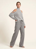 Cold-Shoulder Knit Sweater – Grey