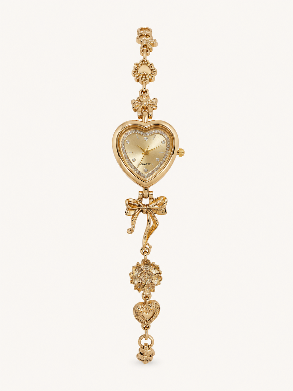 Heart Charm Bracelet Watch – Gold