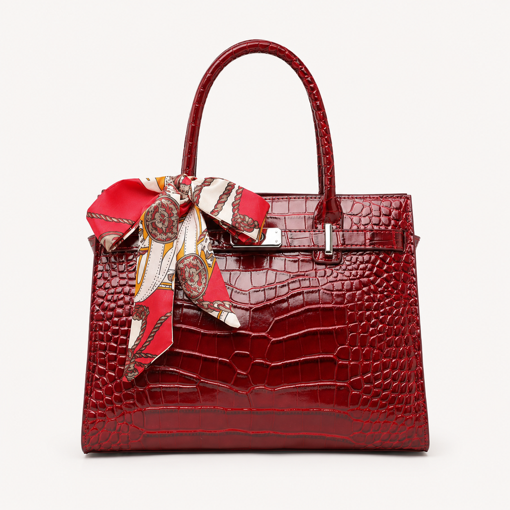 Harper Croc Tote - Burgundy Bag